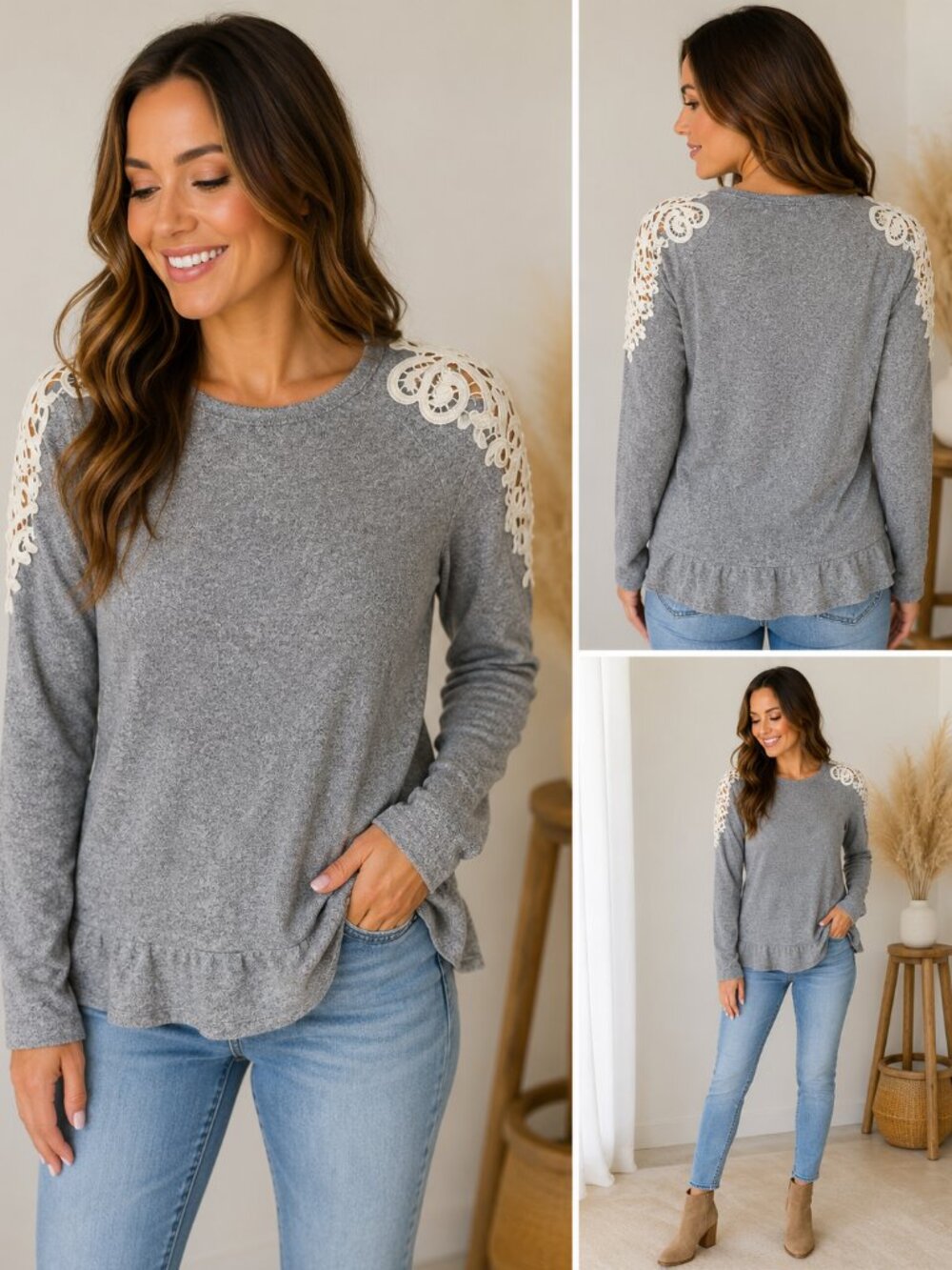 VANILLA BAY LACE SHOULDER RUFFLE BOTTOM TRIM TOP